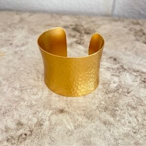 Wide Hammered Gold Tone Cuff Bracelet Statement Minimalist Modern